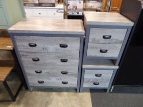 Modern grey bedroom suite comprising chest of 4 drawers and 2 matching bedsides