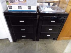 Modern pair of black gloss finished 3 drawers bedsides