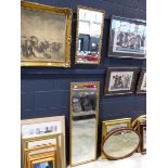 Long gilt framed and beveled rectangular wall mirror with smaller matching mirror