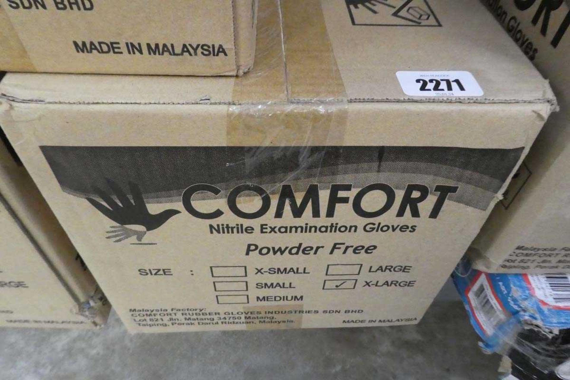Box containing 10 packs of Comfort Nitrile powder-free disposable gloves (size XL)