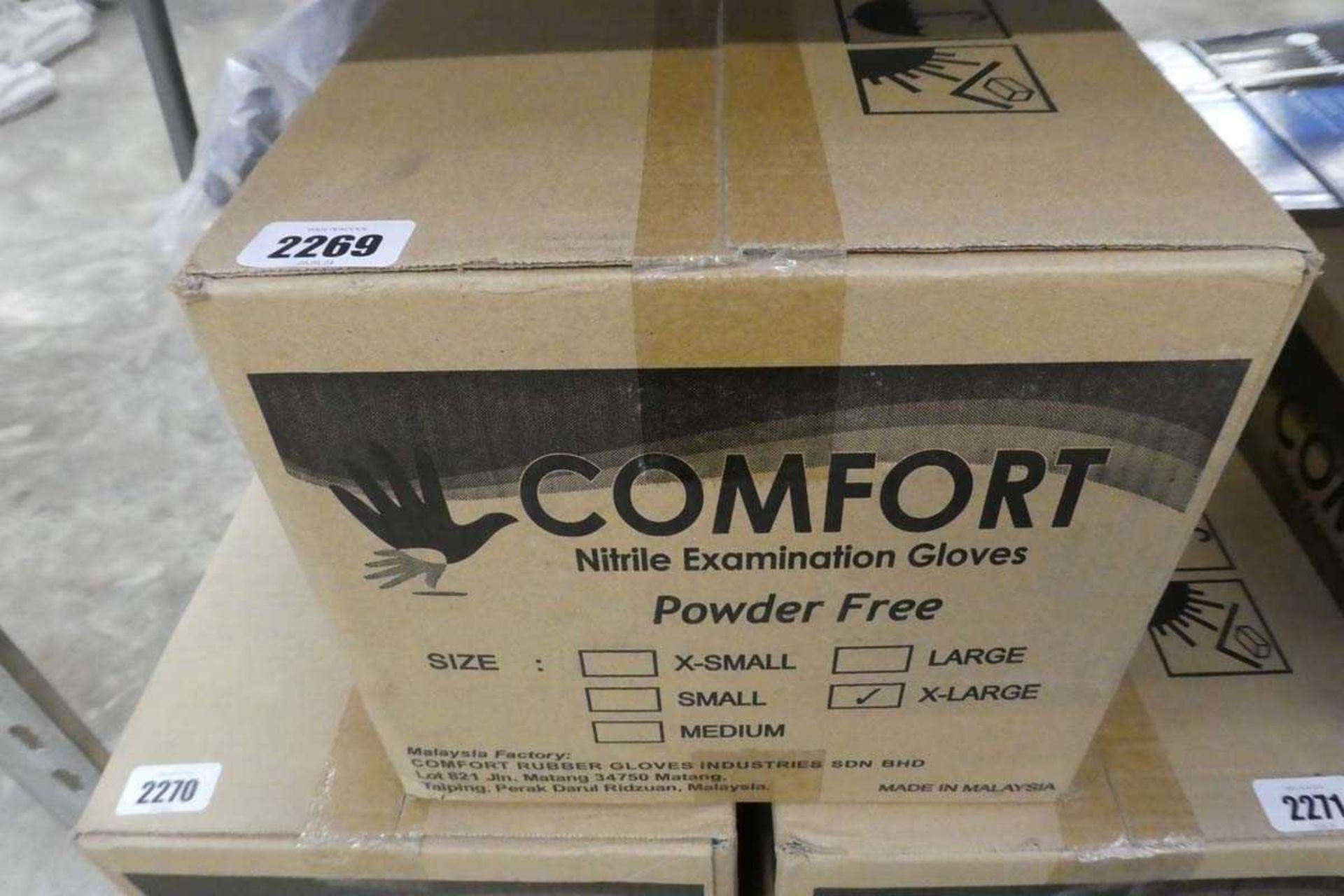 Box containing 10 packs of Comfort Nitrile powder-free disposable gloves (size XL)