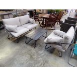 Aluminium framed outdoor 3 piece dining set comprising 2 seater sofa, single armchair (each with