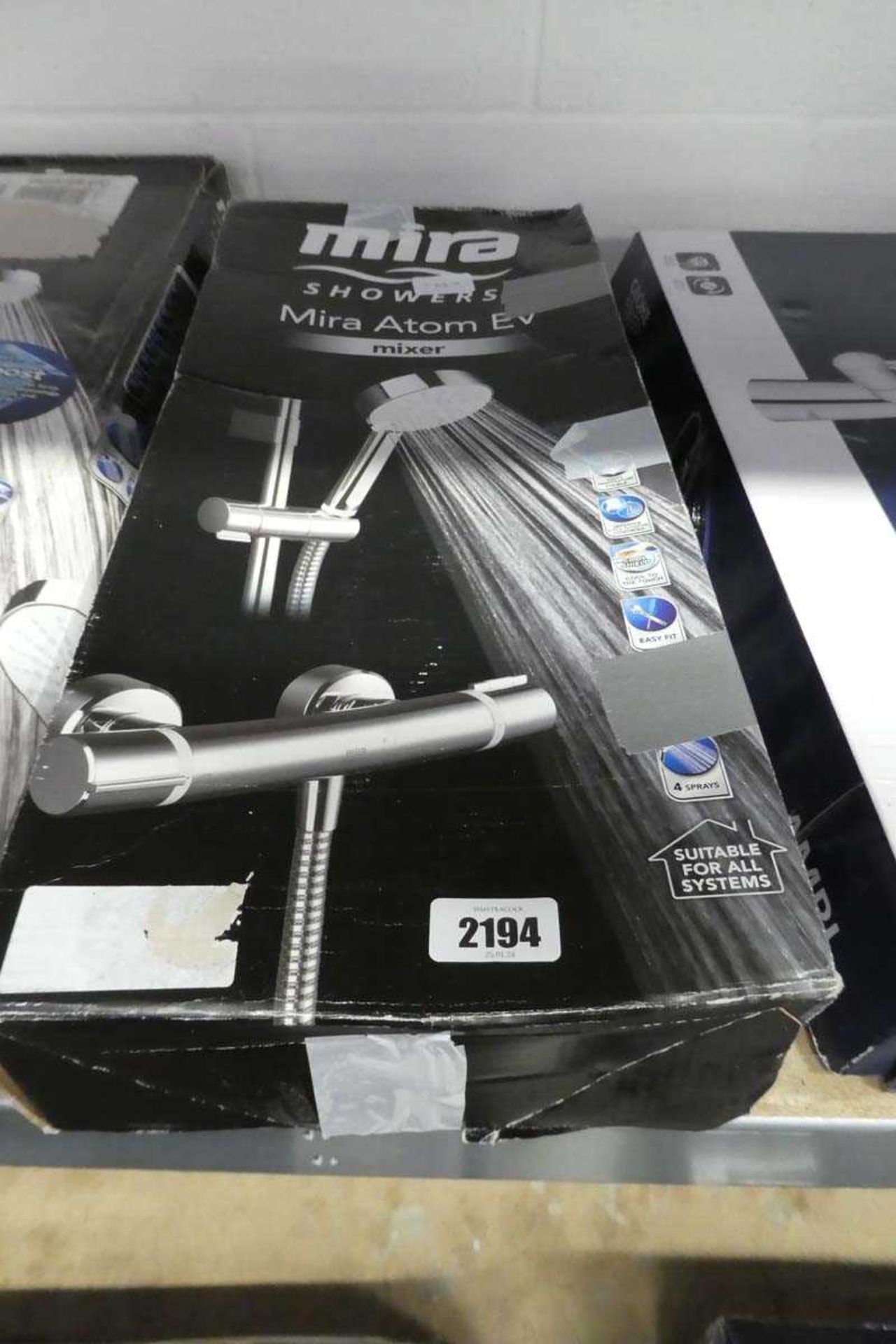 Boxed Mira Atom EV mixer shower