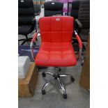 Red leatherette and chrome office armchair on 5 star base