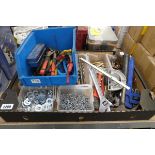 Tray containing a quantity of various screws, washers, tooling, drill bits etc., together with a