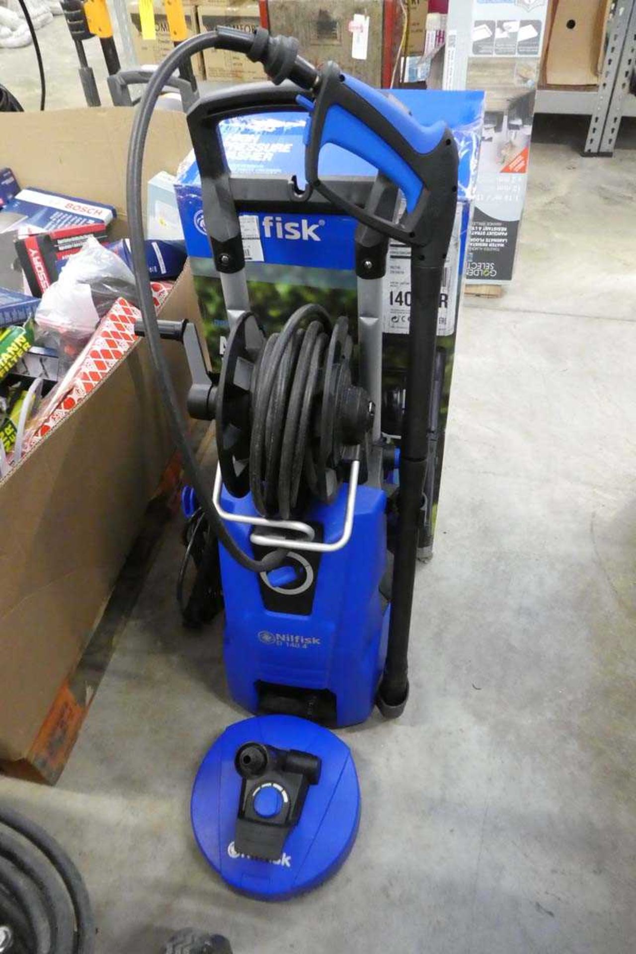 +VAT Boxed Nilfisk D 140.4 electric pressure washer with lance, patio cleaning attachment and box