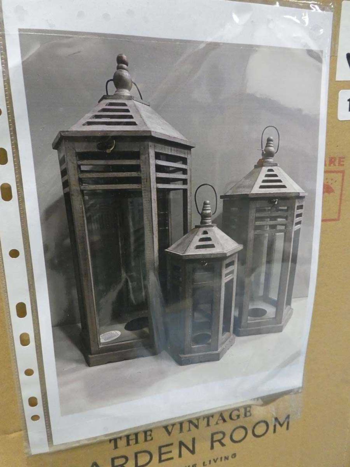 Boxed set of 3 Vintage Garden Room slate grey wooden lanterns - Image 2 of 2