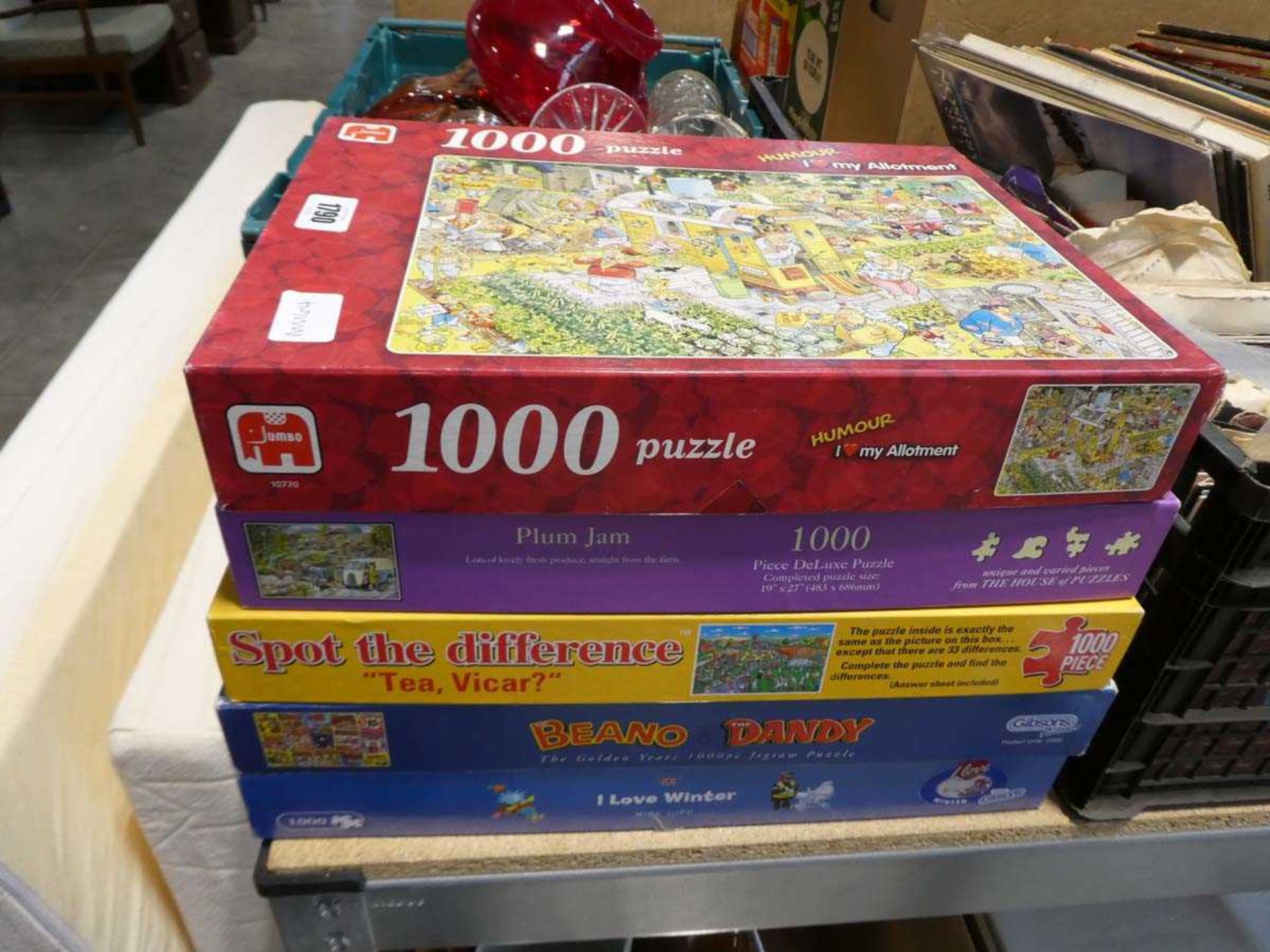 5 various jigsaw puzzles, including Beano, Spot the Difference, I love my Allotment etc.