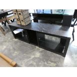 Modern black and marble effect entertainment stand with glass shelves Length: 1600