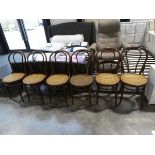 Set of 6 bentwood framed circular dining chairs with cane seats