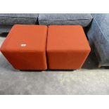Pair of red/orange fabric upholstered foot stools