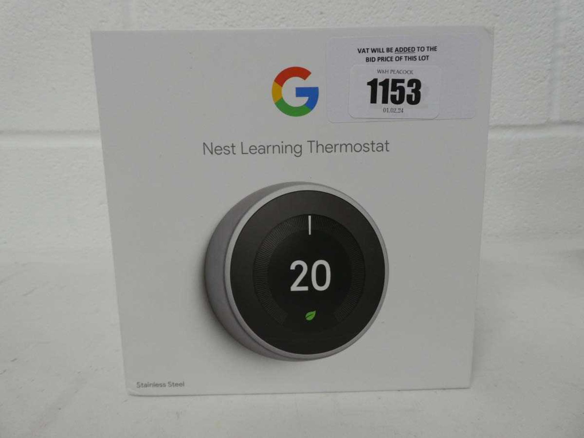 +VAT Boxed Google Nest learning thermostat (stainless steel model)