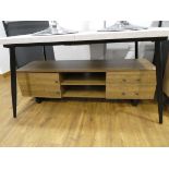 Modern hardwood effect 2 drawer entertainment stand with single door cupboard