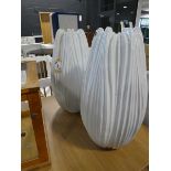 Modern pair of large ribbed white vases