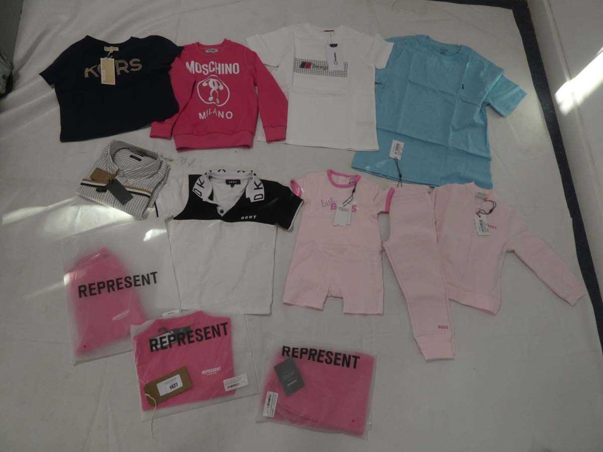 Selection of designer children's clothing to include Represent, Boss, Moschino, etc