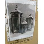 Boxed set of 3 Vintage Garden Room slate grey wooden lanterns