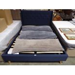 Modern dark blue upholstered bedframe with approx. 5' button back headboard (150cm)