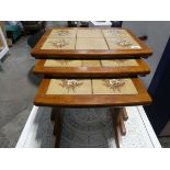 Mid-century teak tile top nest of 3 coffee tables, made by Brdr Furbo of Denmark