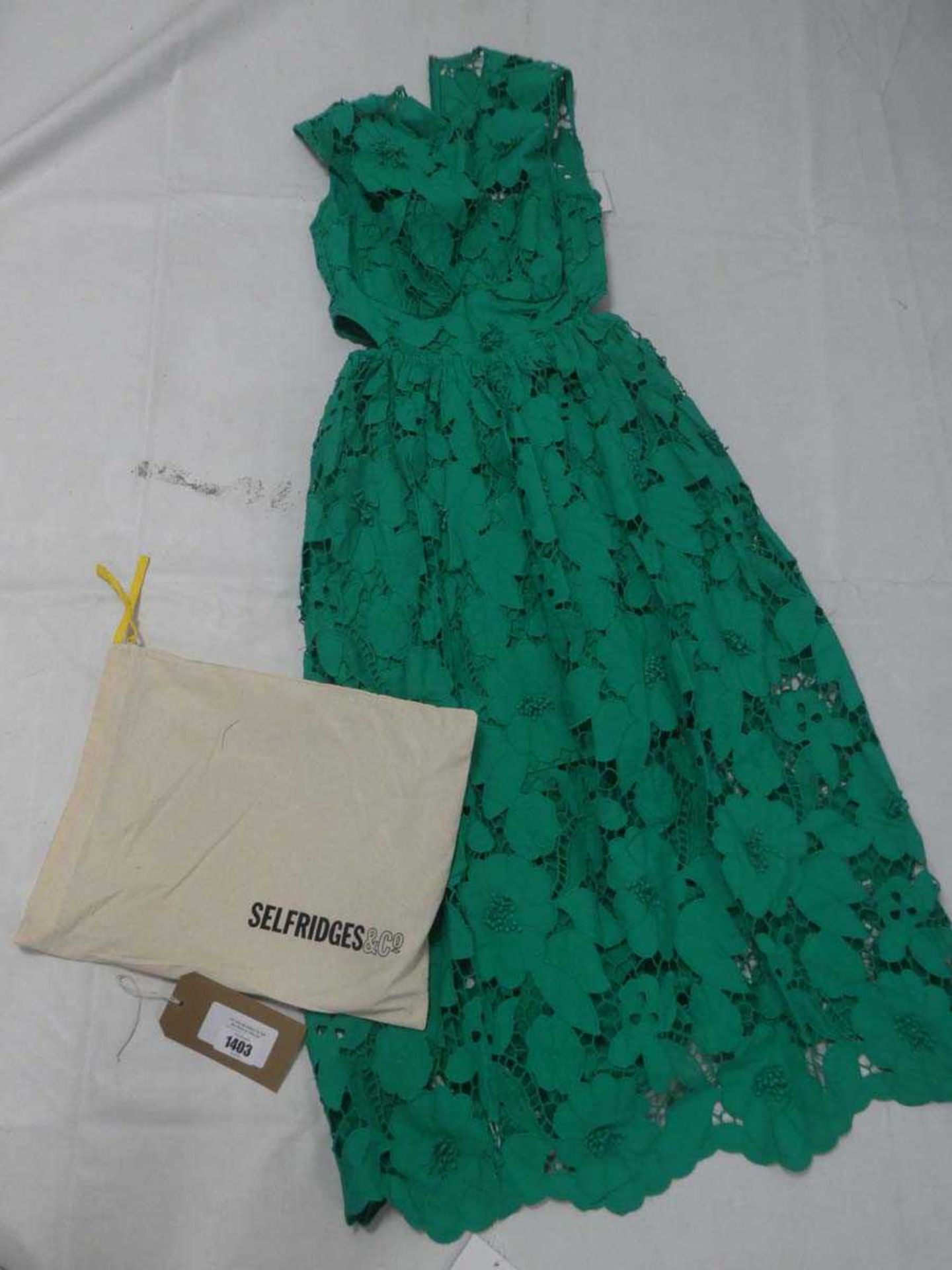 +VAT Self Portrait green 3D cotton lace midi dress in green size 8 with Selfridges dust bag