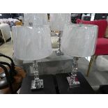 +VAT Modern pair of acrylic and chrome table lamps with cylindrical shades