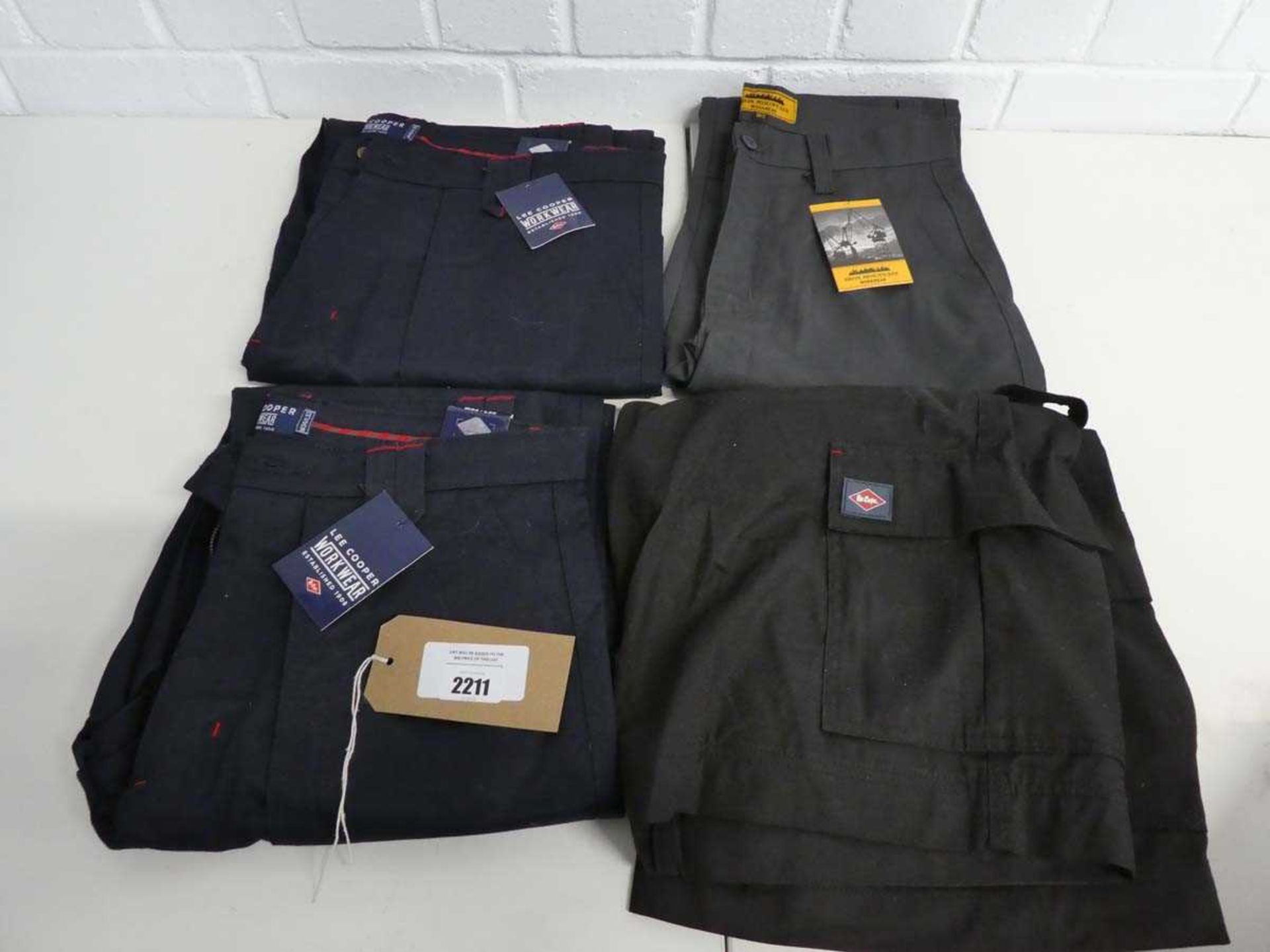 +VAT 2 pairs of Lee Cooper multi pocket work trousers in navy (size W34 L33 and W40 L31) with pair