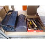 2 concertina toolboxes and tray of mallets and hammers