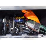 Large crate of assorted power tools