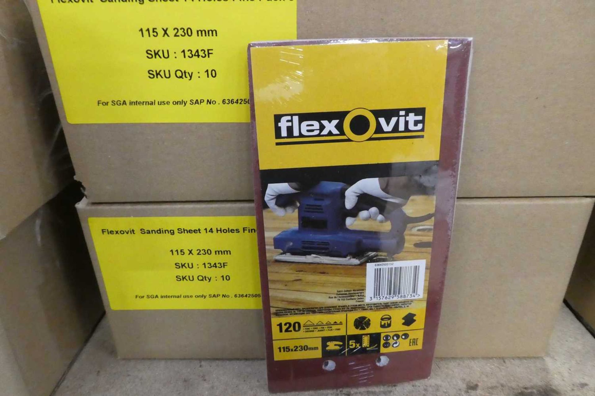 +VAT 4 boxes containing 10 multipacks of 5 Flexovit 14 hole fine sanding sheets