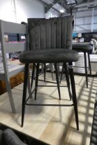 3 grey suede upholstered bar height stools