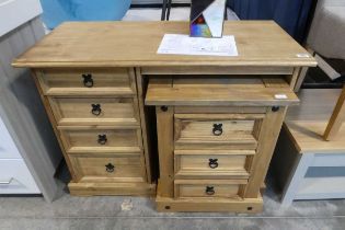 Modern pine desk with 4 integral drawers plus matching 3 drawer bedside