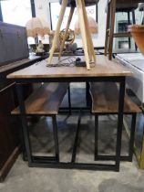 Picnic type dining suite comprising table on yew shaped black metal supports with 2 matching