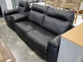 Modern black leatherette upholstered electric lounge suite comprising 2 seater sofa and matching