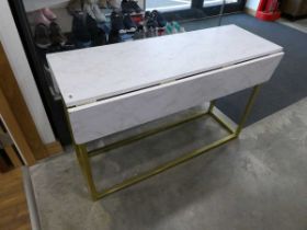 Modern white drop side occasional table on brass supports