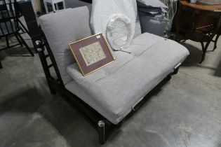 Modern black metal framed futon with grey mattress