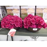 +VAT Pair of artificial roses in brown ceramic pots