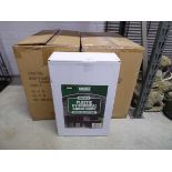 2 boxes containing 8 packs of dark brown plastic cylindrical garden edging