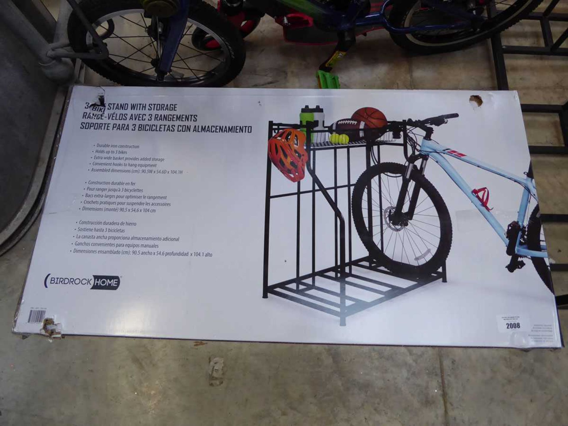 +VAT Boxed 3 sectioned bike stand with storage basket above - Image 2 of 2
