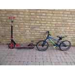 Child's Cosmos blue and green mountain bike, together with a street runner 2-wheeled scooter