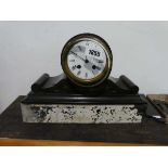 Ornate slate cased mantle clock with key Broken front plate - see photos