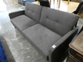 Modern grey upholstered sofa on black supports