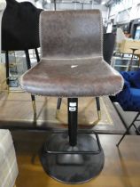 Modern brown leatherette upholstered bar heigh stool on black metal support