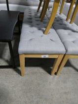 +VAT Modern light oak foot stool with grey fabric button upholstered top