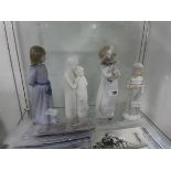 4 pieces of porcelain, including Nao by Lladro 'Girl with doll', Alfretto figurine, Royal Doulton