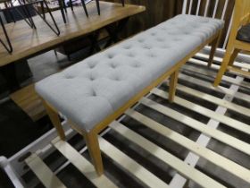 +VAT Modern light oak foot stool with grey fabric button upholstered top