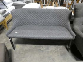 Diamond stitch grey leatherette upholstered 2 seater sofa on black tapered supports