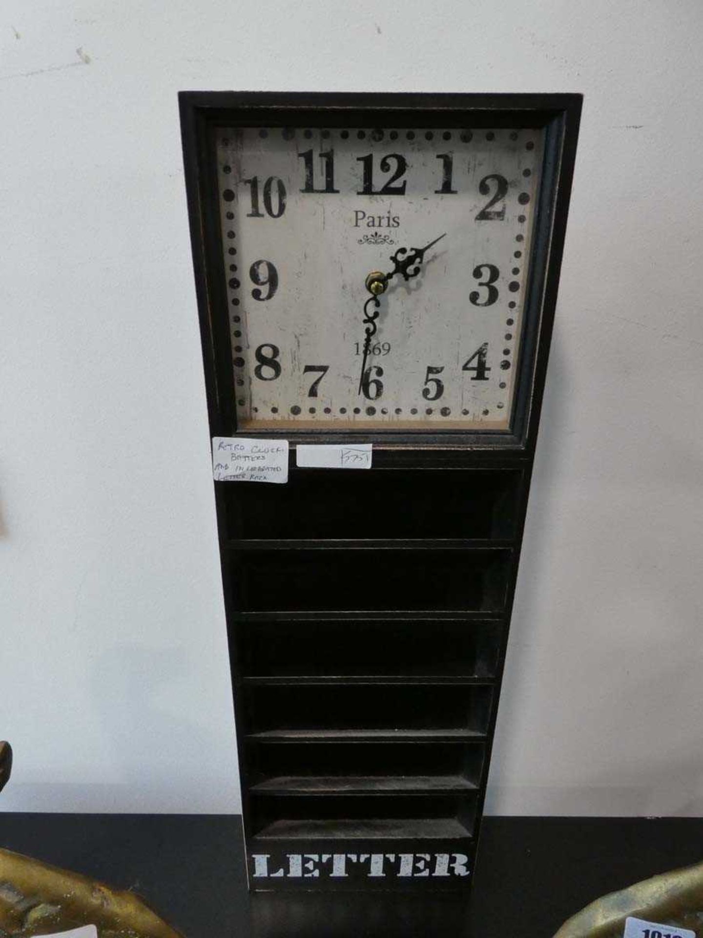 Retro clock, battery and incorporated letter rack