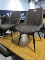 +VAT Modern pair of brown suede upholstered dining chairs on black tapered supports