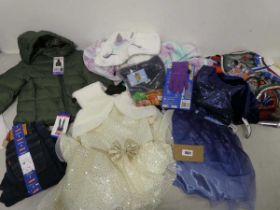 Mixed bag of childrens clothing incl. dress up dresses, fancy dress, gloves, Levi's jeans, coat,