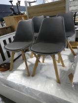 +VAT Set of 4 grey leatherette finish plastic seated dining chairs on light oak frames