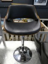 Modern Eames style bent ply and black leatherette bar stool on chrome support